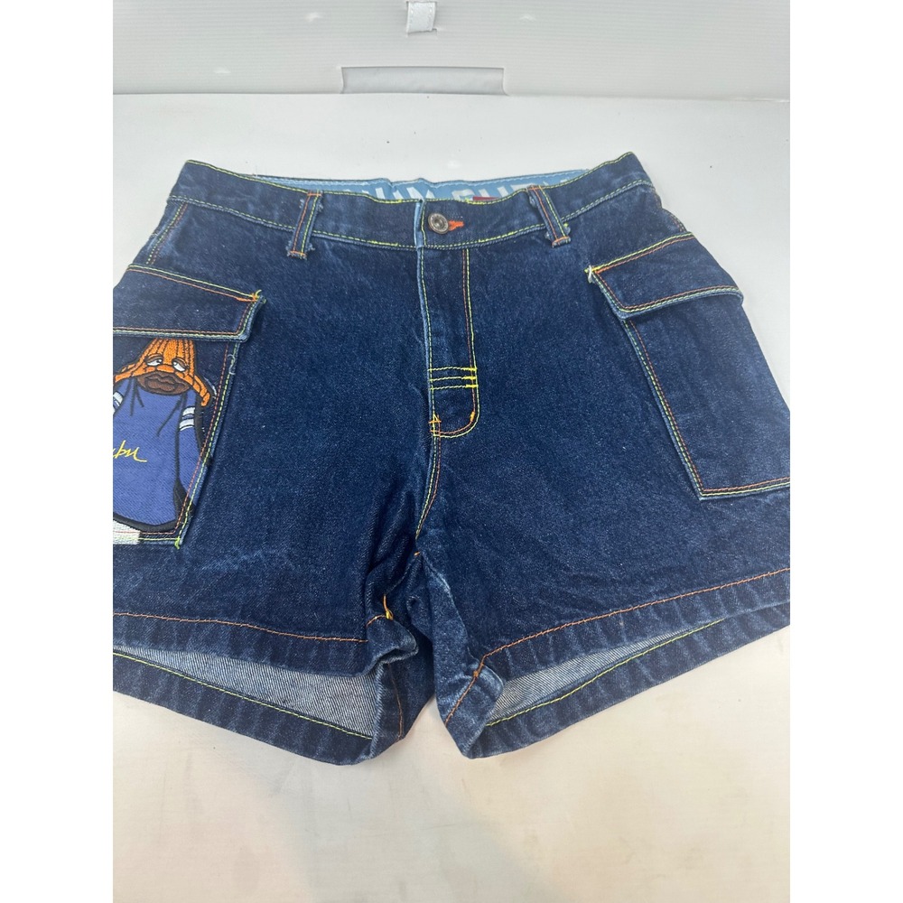 Vintage Platinum FUBU Women's Denim Shorts Size 28 Fat Albert Dumb Donald Y2K - Picture 2 of 11